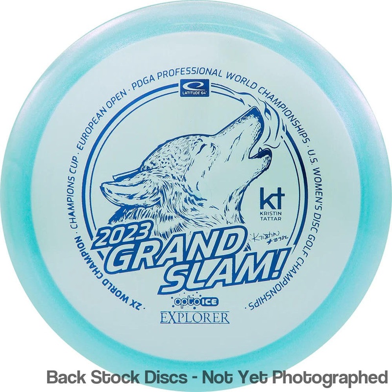 Latitude 64 Opto Ice Glimmer Explorer Fairway Driver with 2023 Grand Slam! – Kristin Tattar Stamp [Back Stock Inventory – Disc and Stamp Color WILL VARY]