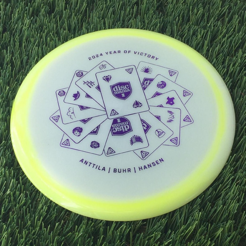 Discmania Horizon C-Line Color Glow PD with Discmania 2024 Year of Victory – Antilla | Buhr | Hansen Stamp – 173g – Translucent Yellow