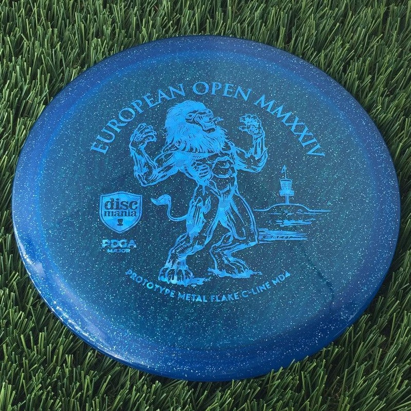 Discmania Italian C-Line Metal Flake MD4 with European Open MMXXIV | PDGA Major | EO2024 Fundraiser Prototype Stamp – 178g – Translucent Blue