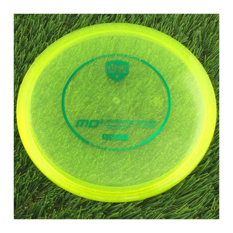 Discmania Italian C-Line Metal Flake MD3 Reinvented with 10 Year Anniversary Heirloom Design Stamp – 175g – Translucent Yellow