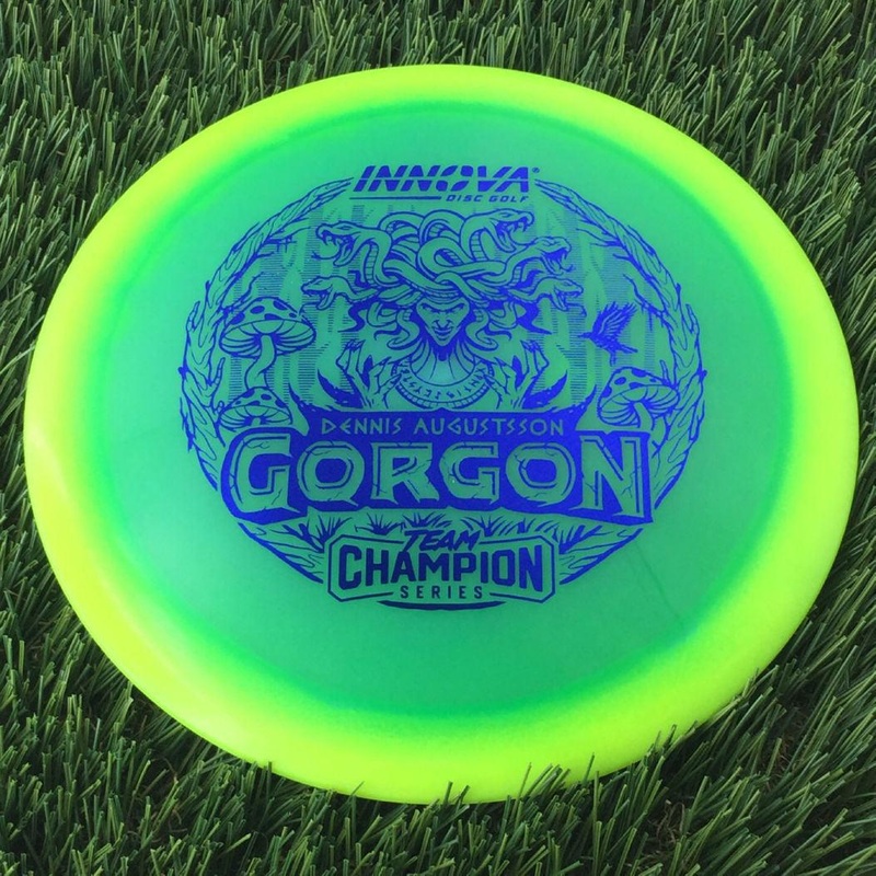 Innova Proto Glow Halo Champion Gorgon with Dennis Augustsson Team Champion Series 2025 Stamp – 175g – Translucent Turquoise Yellow