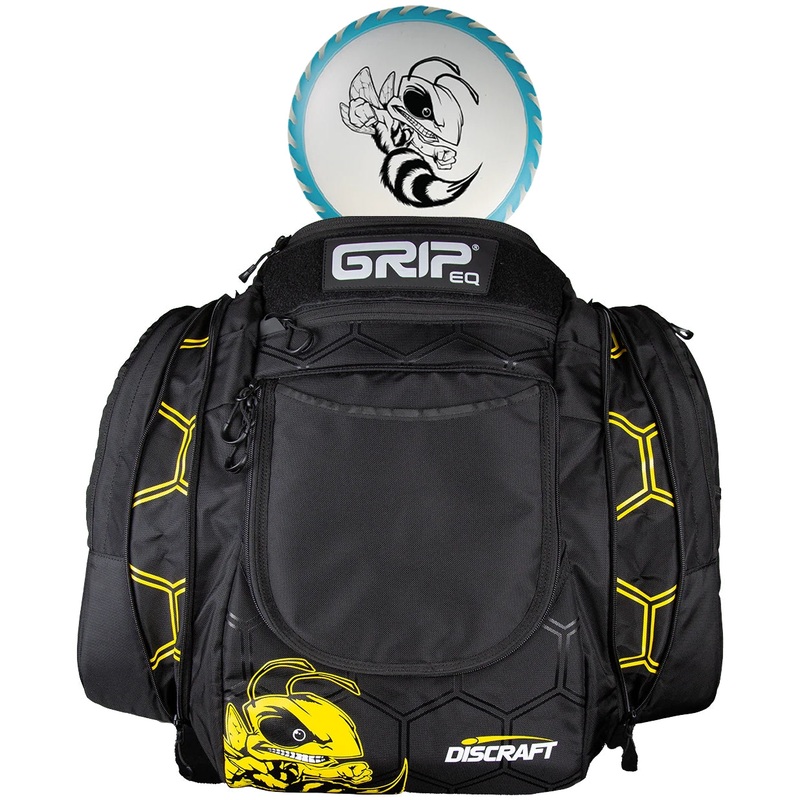 Discraft Buzzz Grip AX6 Disc Golf Bag with 4 Buzzz Logo Patches and Disc