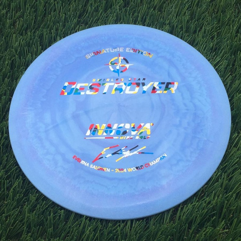 Innova Swirled Star Destroyer with Eveliina Salonen – 2024 World Champion Signature Edition Stamp – 147g – Solid  Light Blurple
