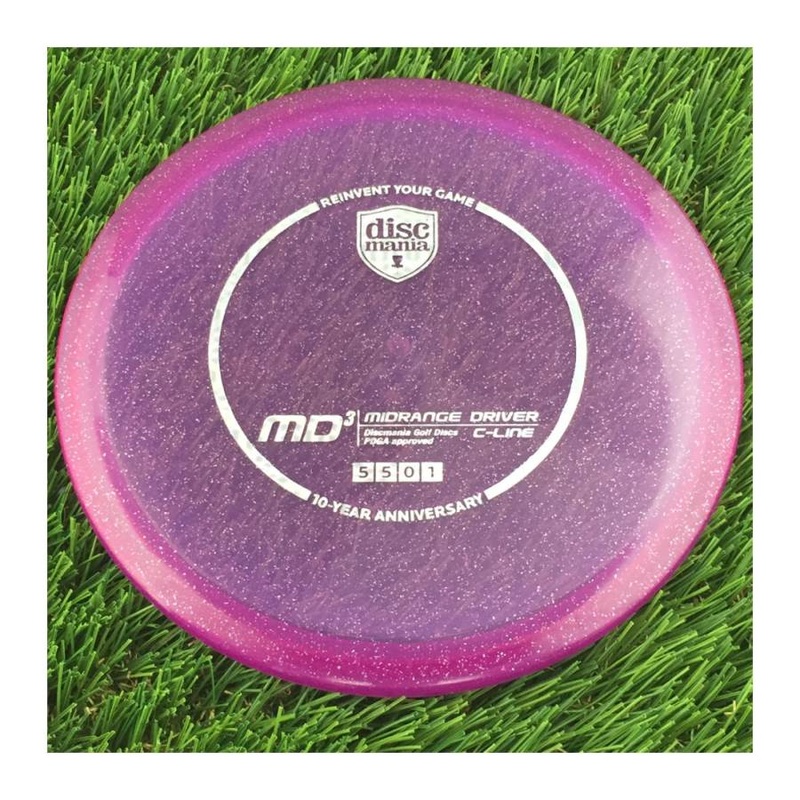 Discmania Italian C-Line Metal Flake MD3 Reinvented with 10 Year Anniversary Heirloom Design Stamp – 175g – Translucent Purple
